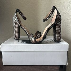Steve Madden Carrson Black Mesh Ankle Strap Heels